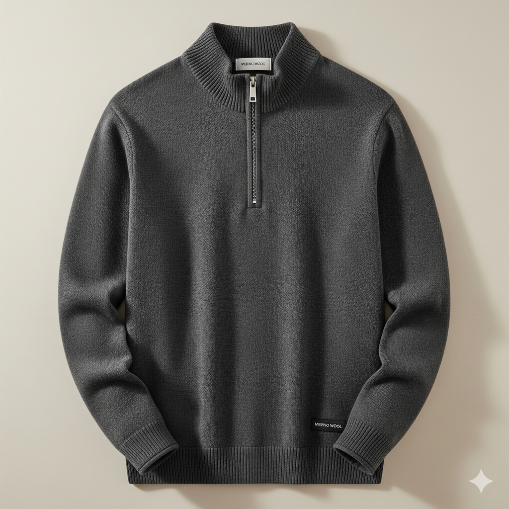Men's Premium Merino Wool Quarter-Zip Pullover - Business Casual Essential