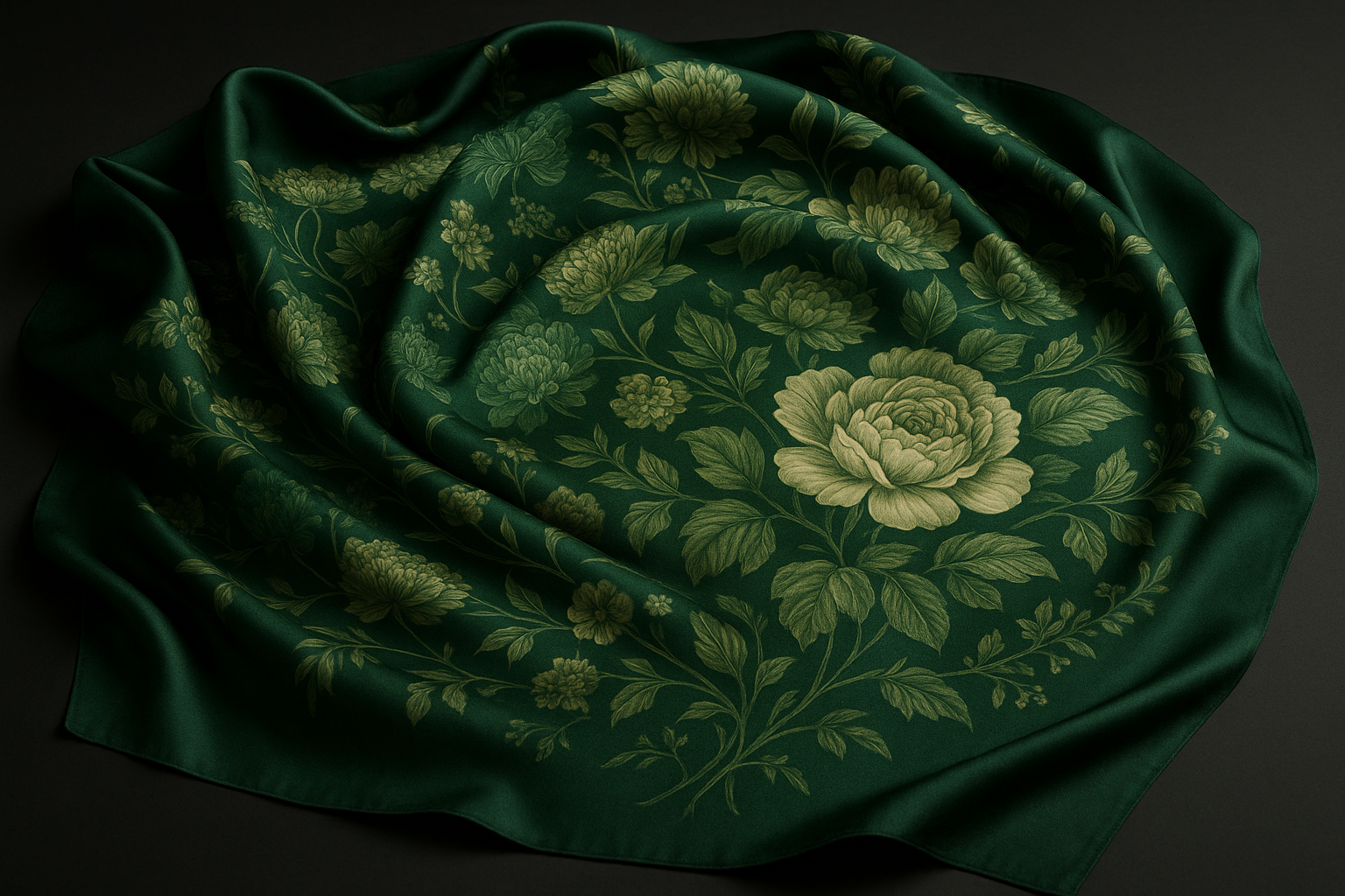 Forest Green Floral Large Scarf