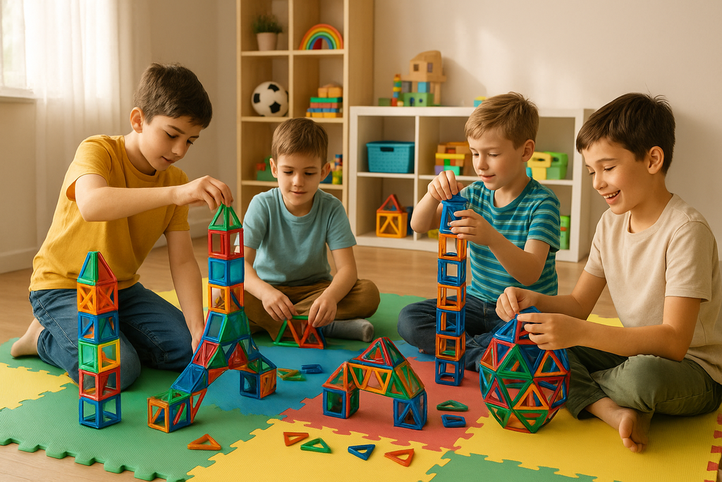 Boys Building with Magnetic Tiles - Lifestyle