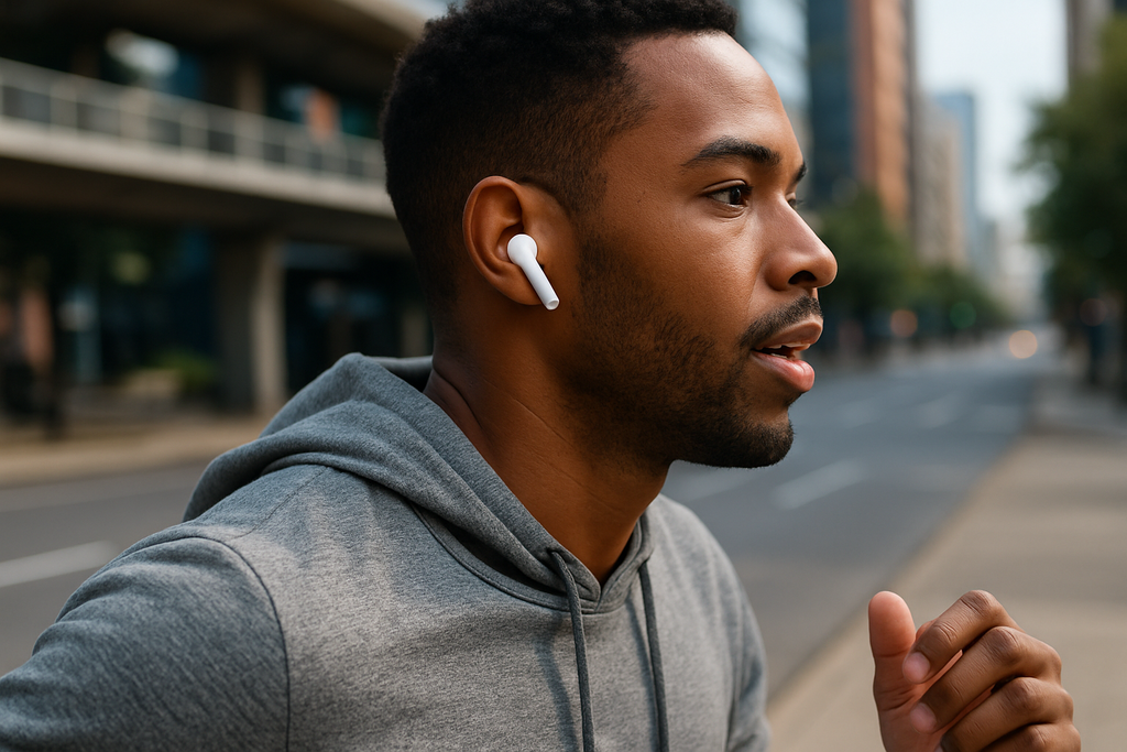 White Wireless Earbuds - Lifestyle Shot