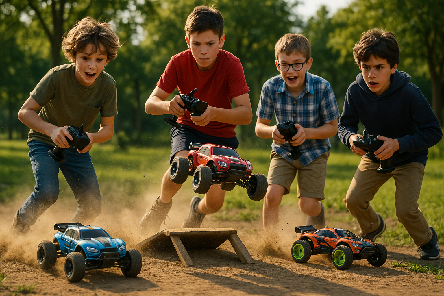 Boys Racing RC Cars Outdoors - Lifestyle