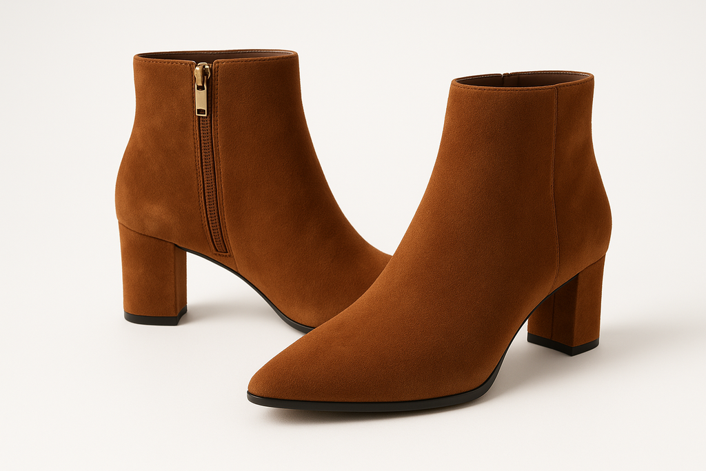 Women's Cognac Suede Ankle Boots - Side View