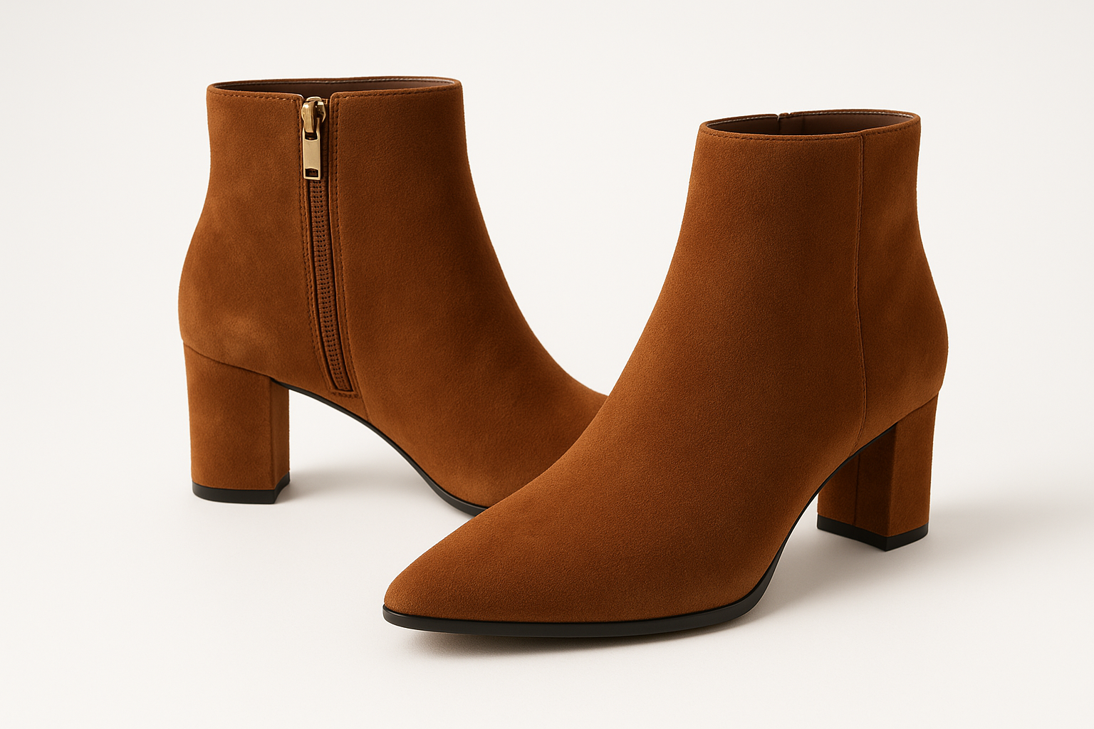 Women's Cognac Suede Ankle Boots - Side View