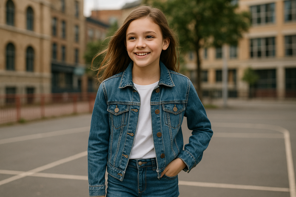 Girls' Classic Denim Jacket - Lifestyle Photo