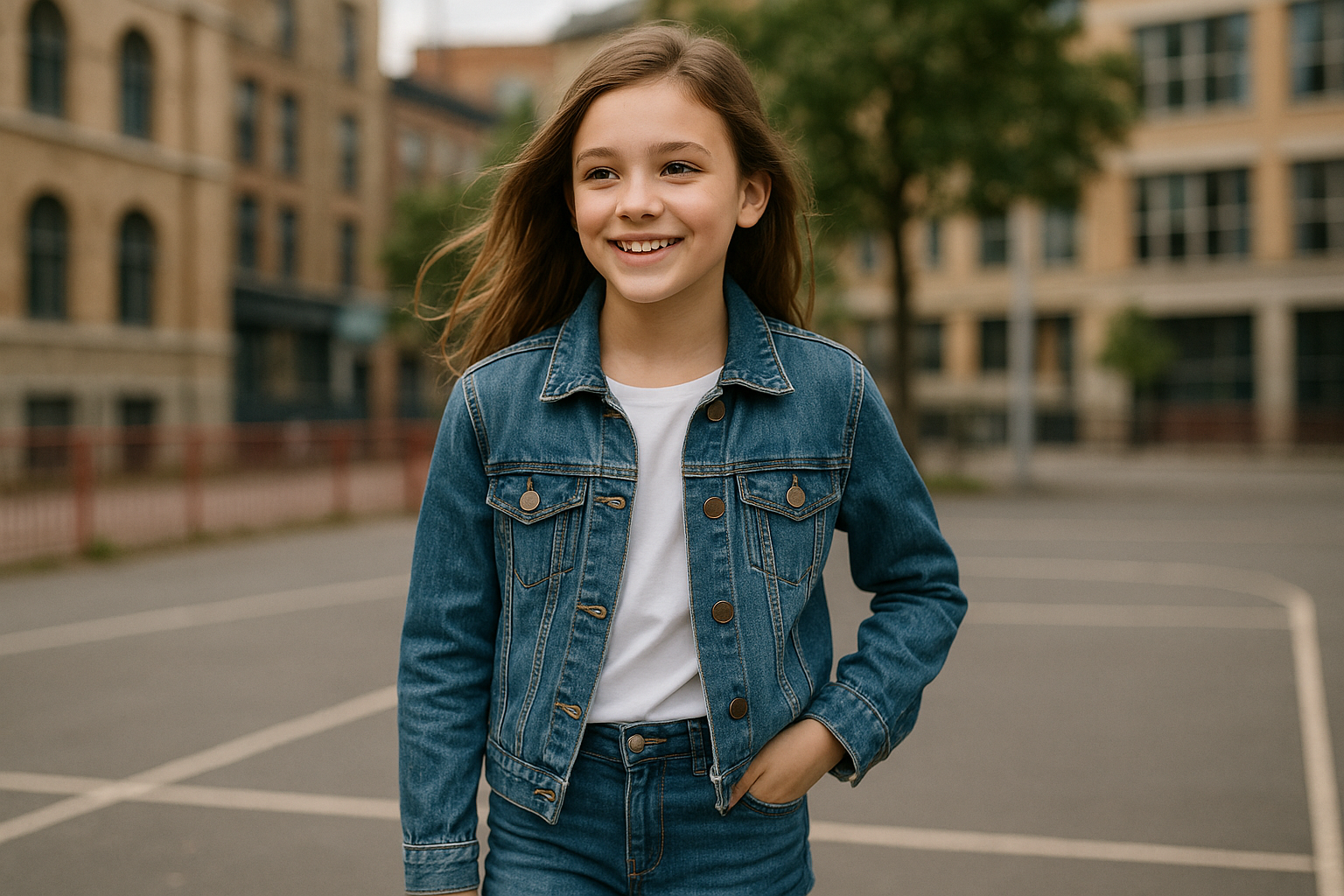 Girls' Classic Denim Jacket - Lifestyle Photo