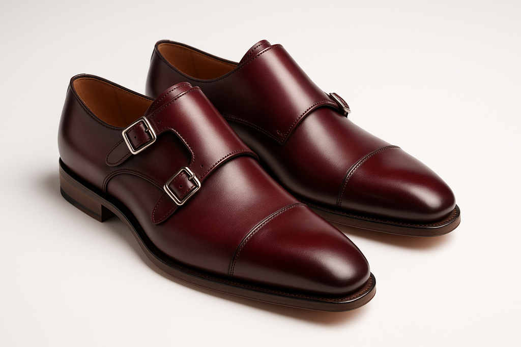 Monk Strap Burgundy Leather - Double Buckle Executive Style