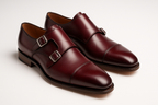Monk Strap Burgundy Leather - Double Buckle Executive Style