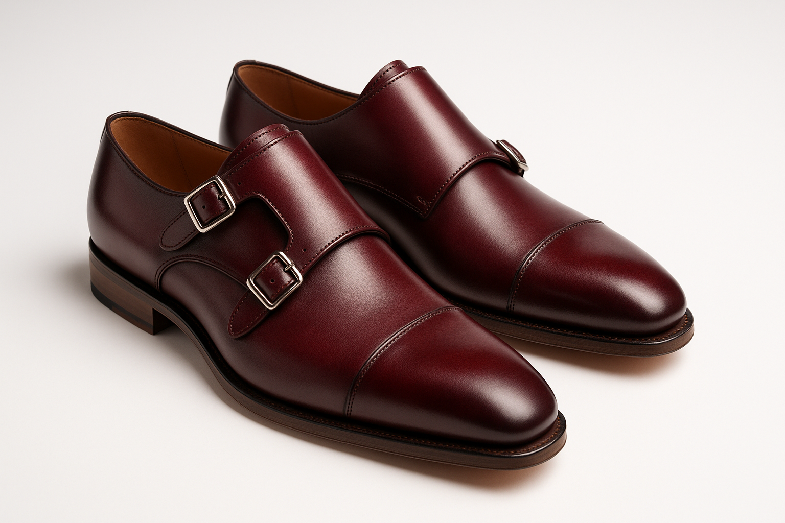 Monk Strap Burgundy Leather - Double Buckle Executive Style