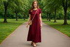 Women's Burgundy Casual Dress - Park Setting