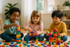 Kids Playing with Educational Building Blocks - Lifestyle Photo