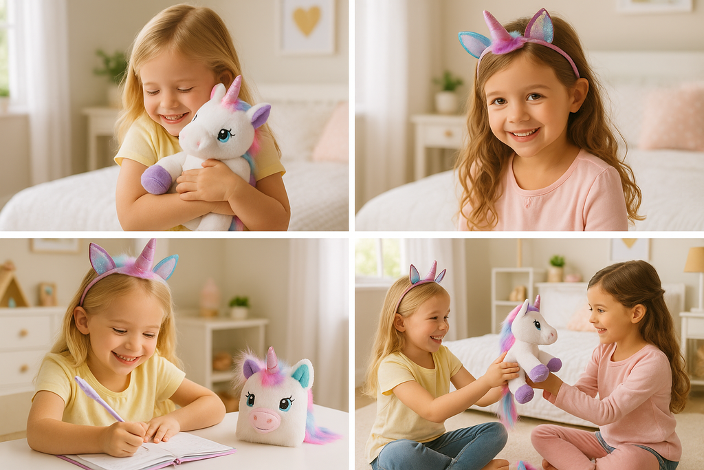 Girls Playing with Magical Unicorn Set
