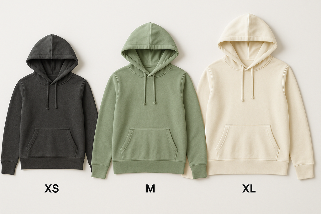 Size Comparison - XS Medium XL Hoodies