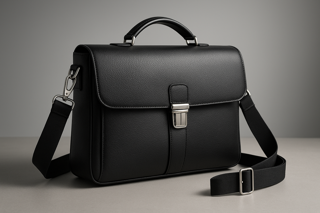 Black Leather Messenger Bag - Professional Design