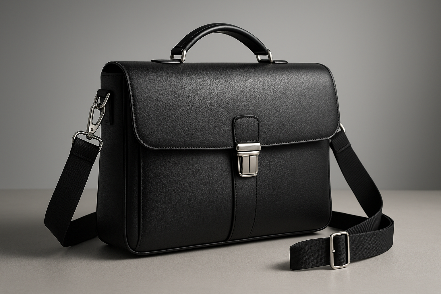 Black Leather Messenger Bag - Professional Design