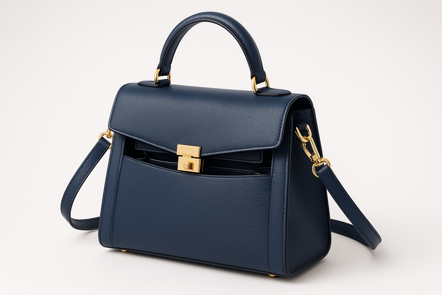Women's Navy Leather Handbag - Product Shot