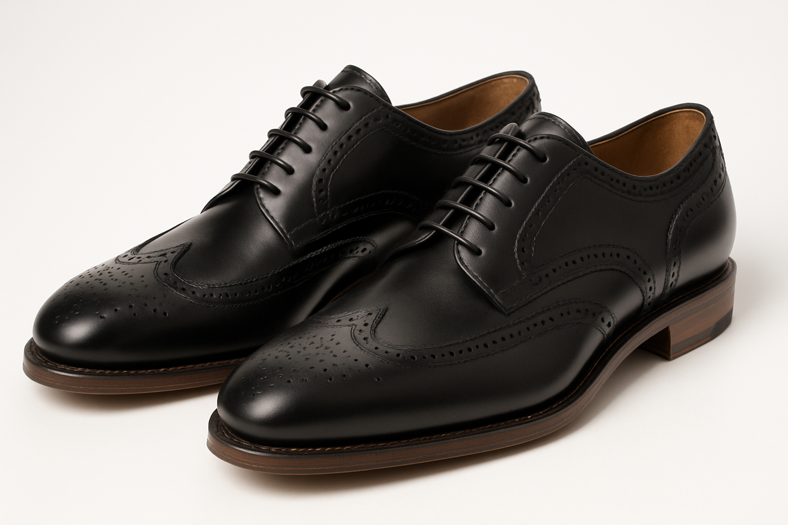 Derby Wingtip Black Leather - Traditional Brogue Detailing