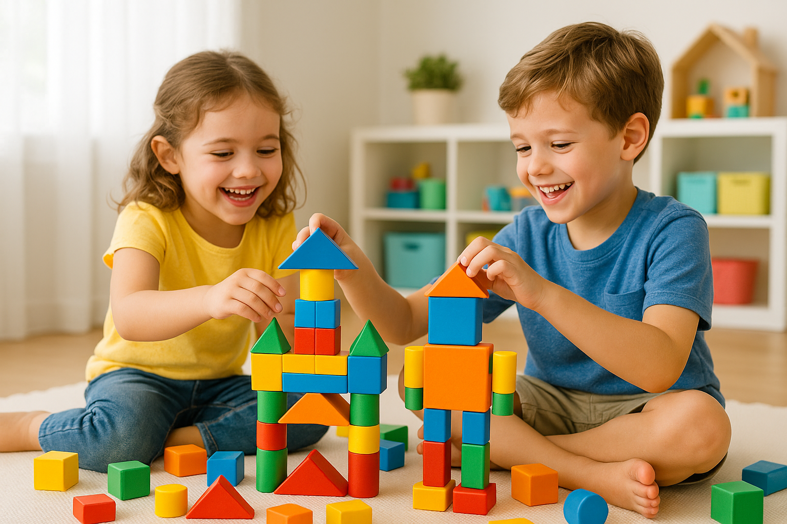Kids Playing with Building Blocks