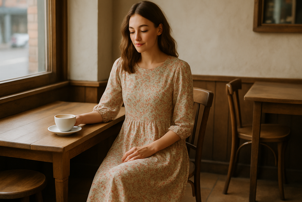 Women's Floral Casual Dress - Café Setting