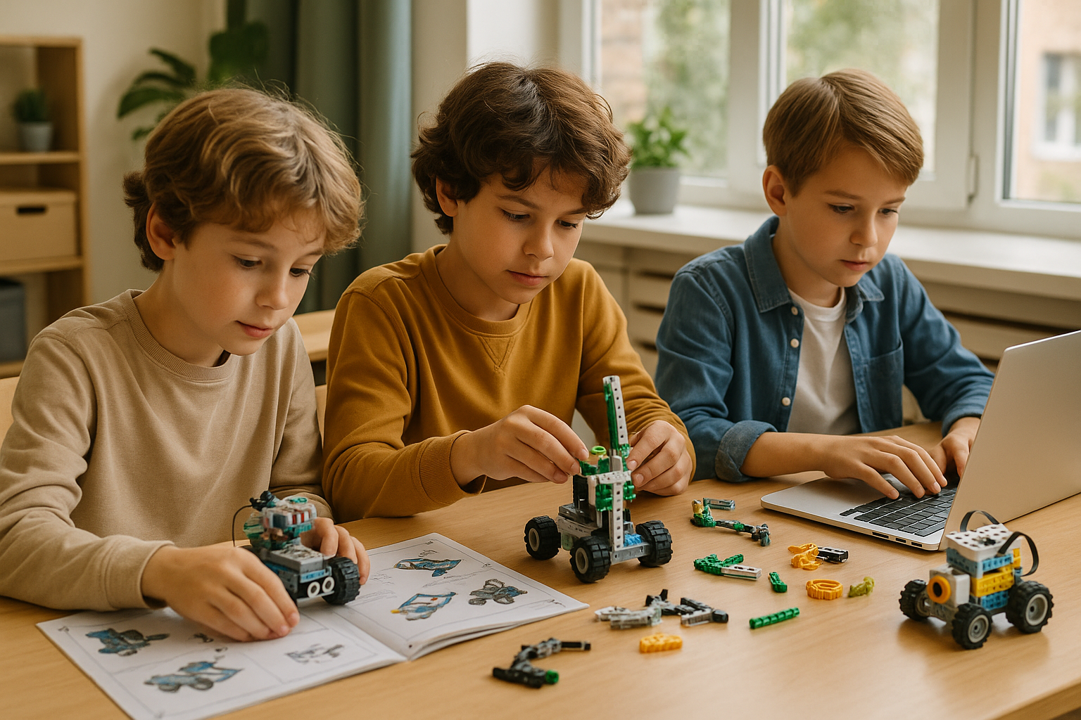 Boys Building and Programming Robots