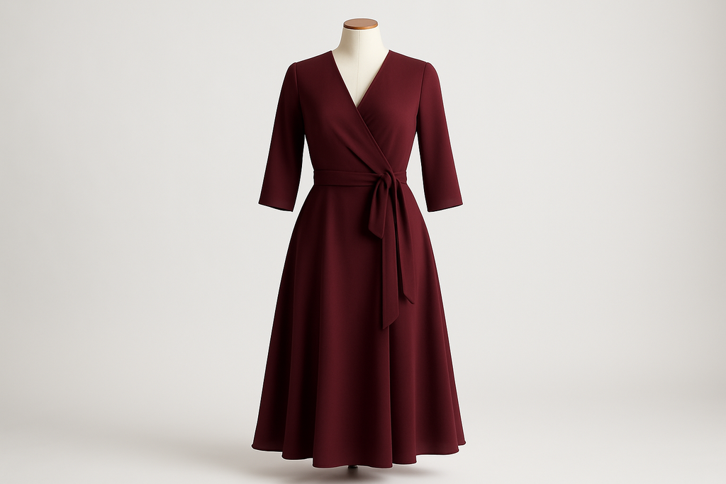 Women's Burgundy Midi Dress - Studio Shot