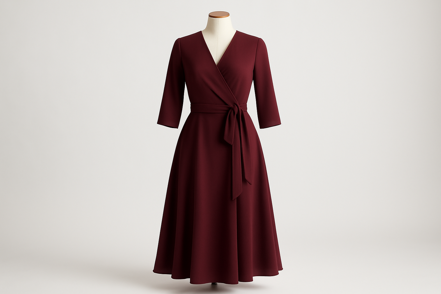 Women's Burgundy Midi Dress - Studio Shot