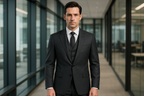 Charcoal Gray Single-Breasted Suit - Modern Professional