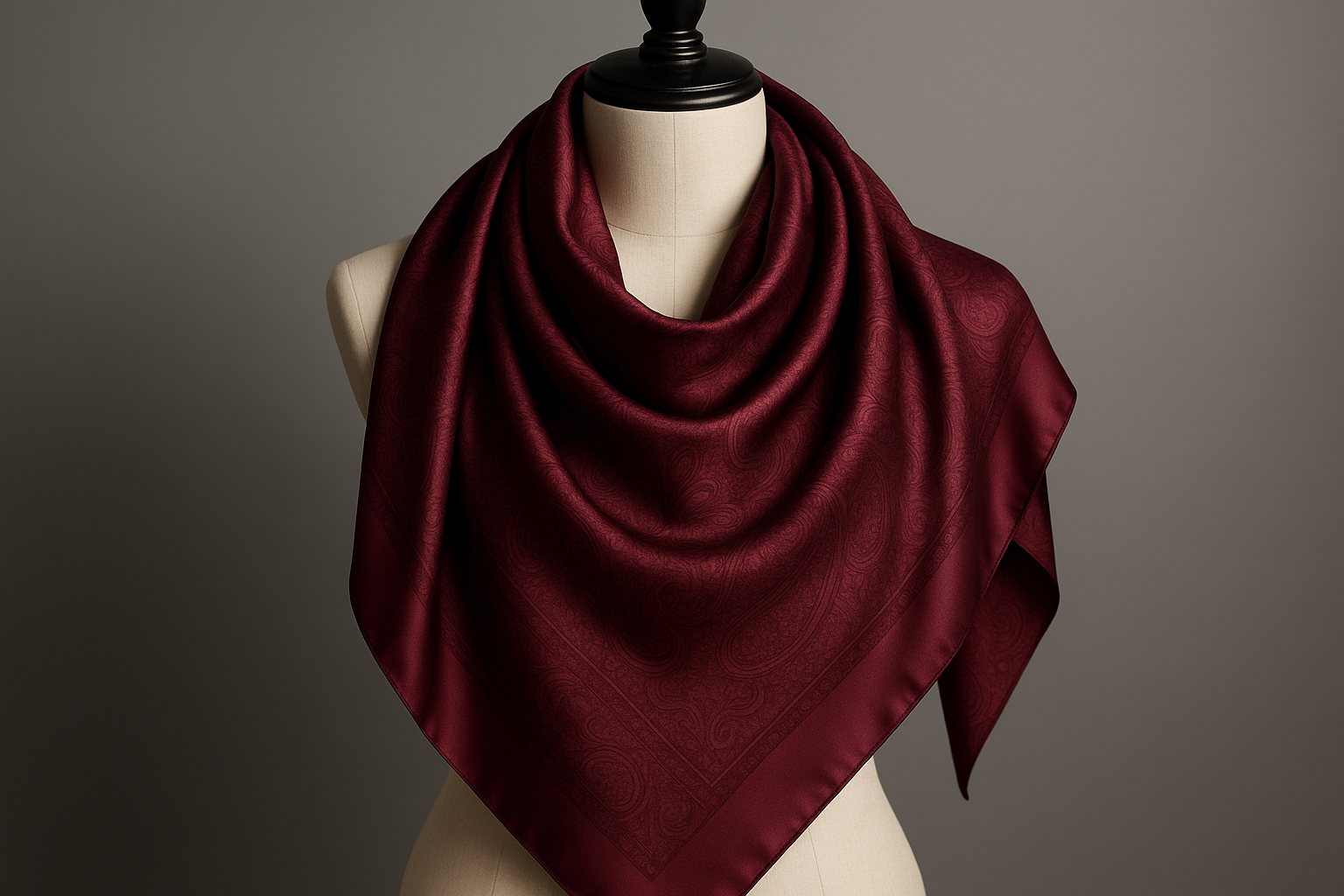 Burgundy Large Silk Scarf - Paisley Pattern