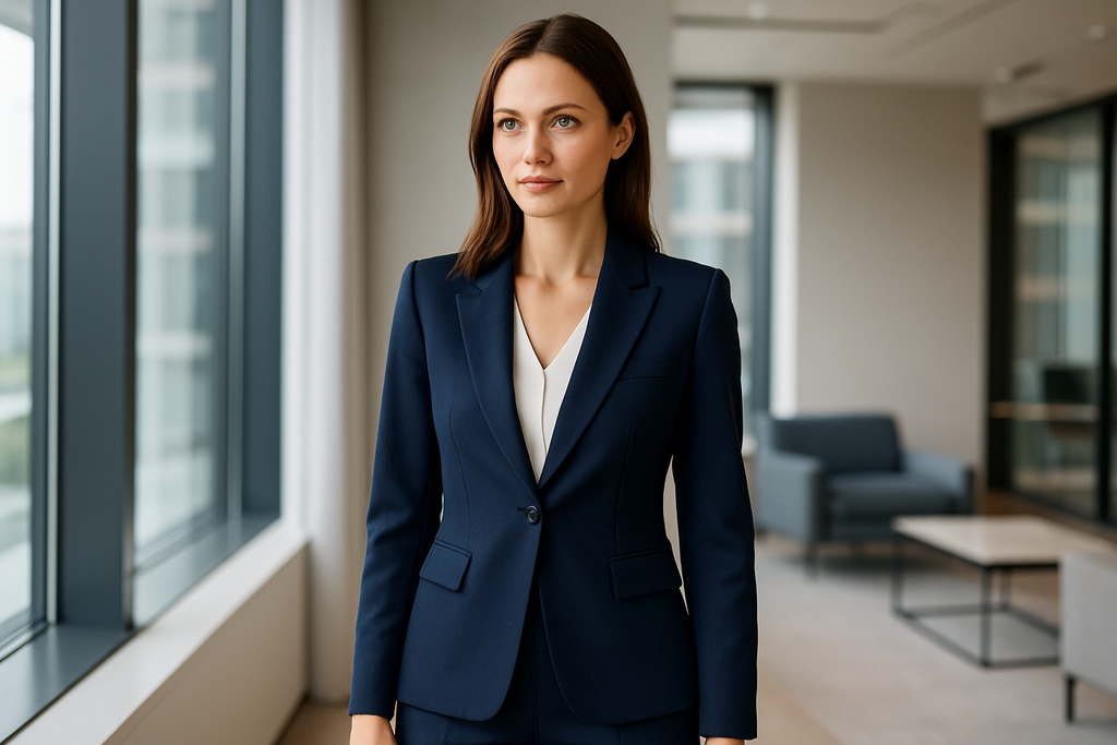 Women's Navy Professional Blazer - Office Setting