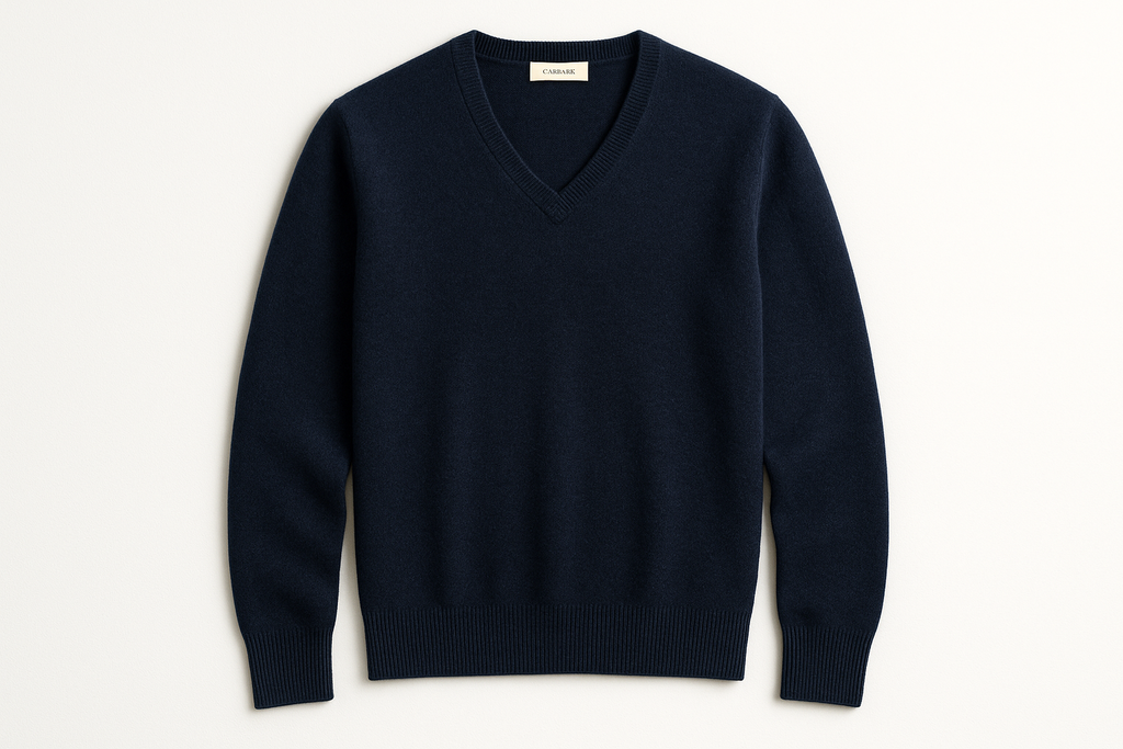 Navy Blue V-Neck Cashmere Sweater - Product Display