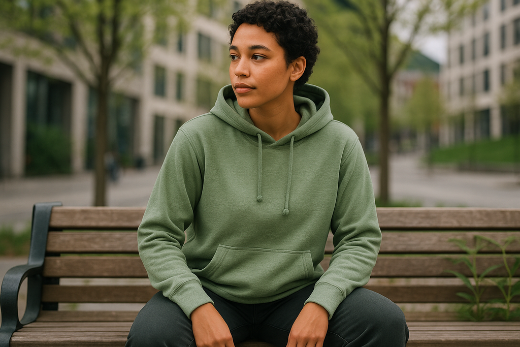 Sustainable Bamboo Hoodie - Sage Green Lifestyle