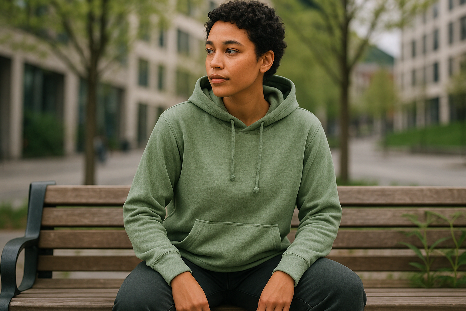 Sustainable Bamboo Hoodie - Sage Green Lifestyle