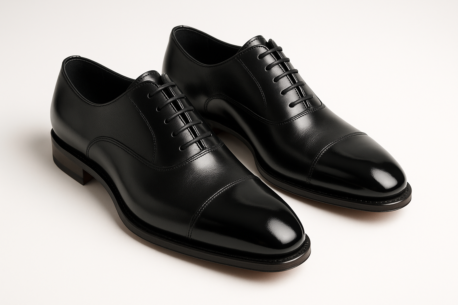 Oxford Cap-Toe Black Leather - Premium Formal Style