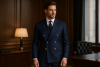 Navy Blue Double-Breasted Executive Suit - Premium Style