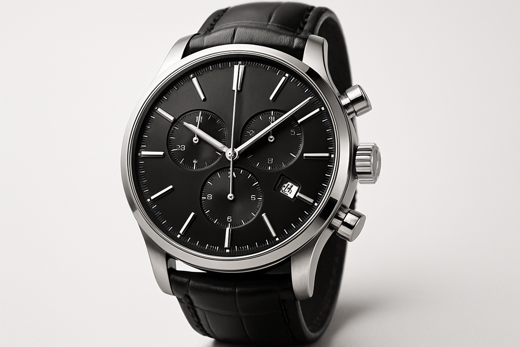 Stainless Steel Black Dial Leather Strap - €1,299
