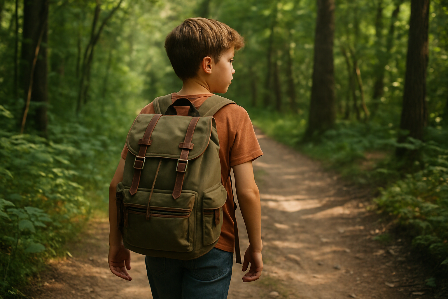 Boy Hiking with Adventure Backpack