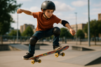 Boy Skateboarding Action Shot