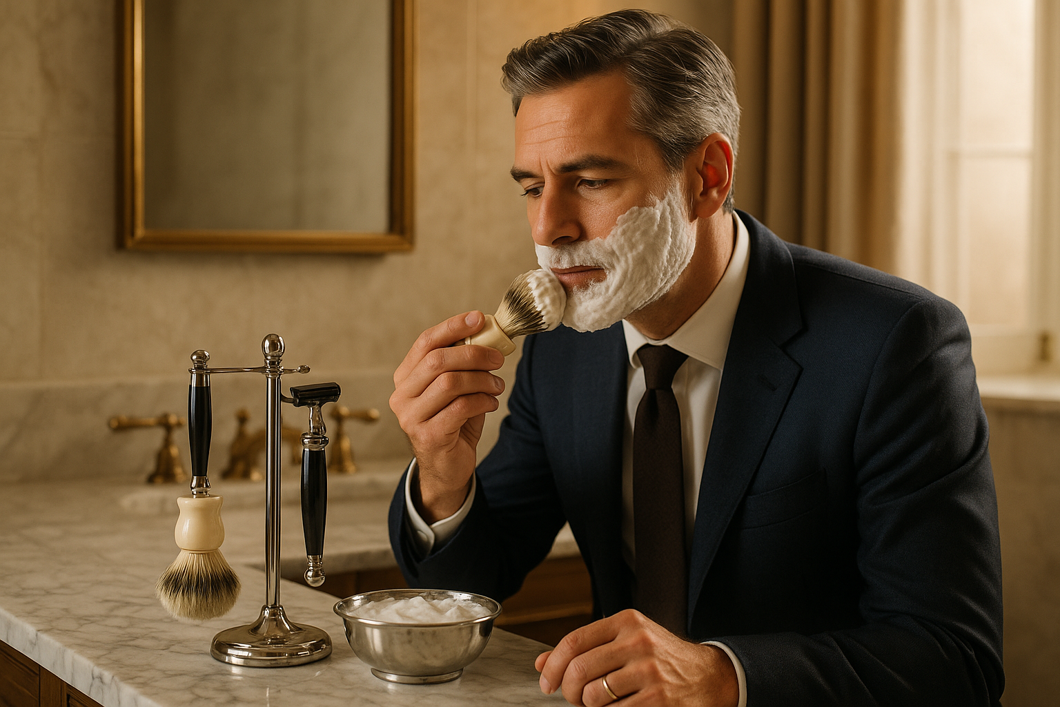 Men's Luxury Traditional Shaving Set - Lifestyle Usage