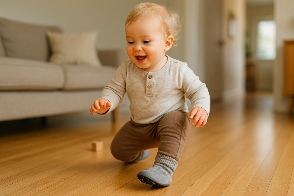 Toddler Playing Safely Indoors with Anti-Slip Shoes