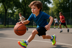Boy Playing Basketball in Athletic Sneakers