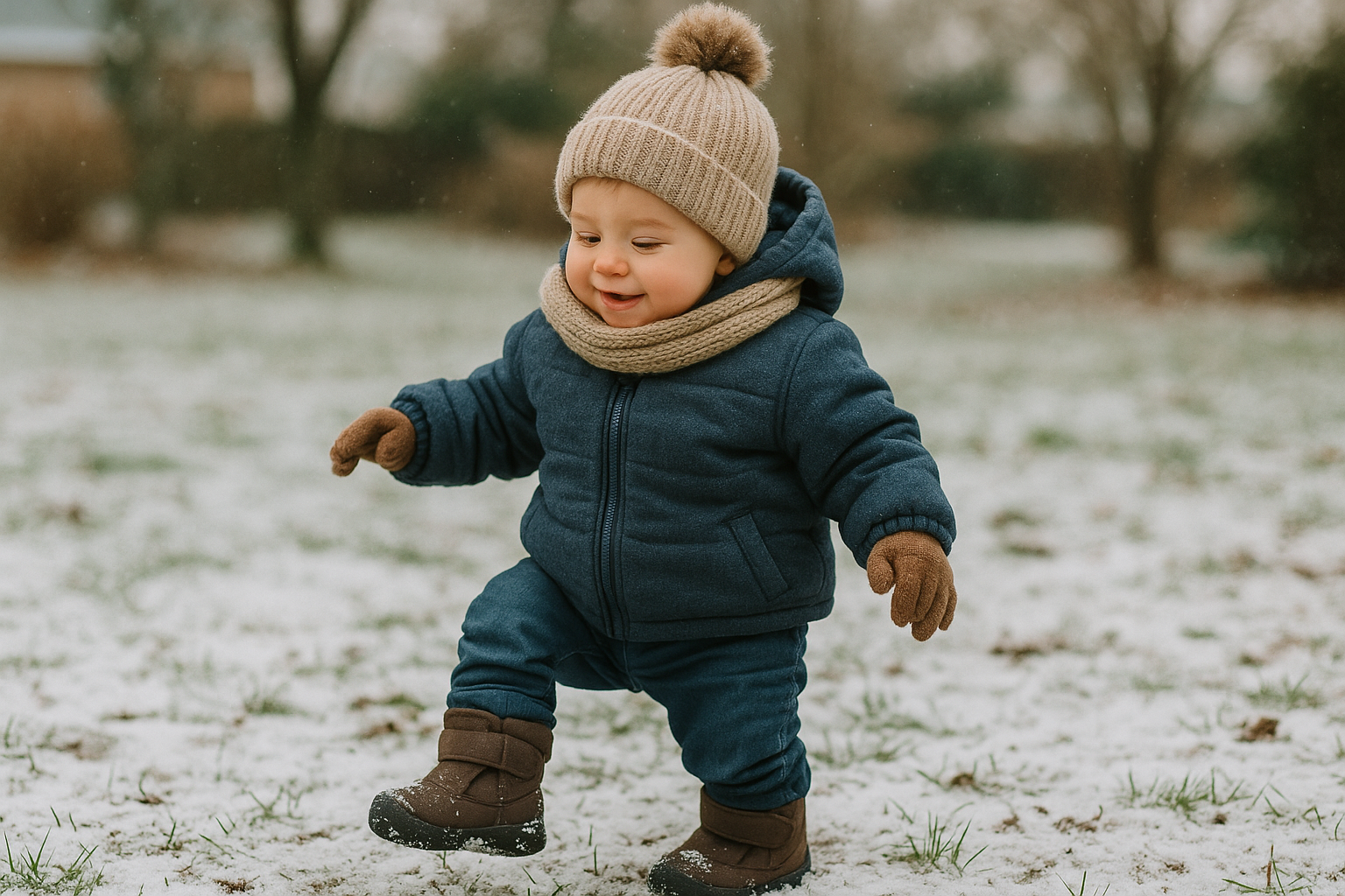 Toddler Playing in Snow with Winter Boots