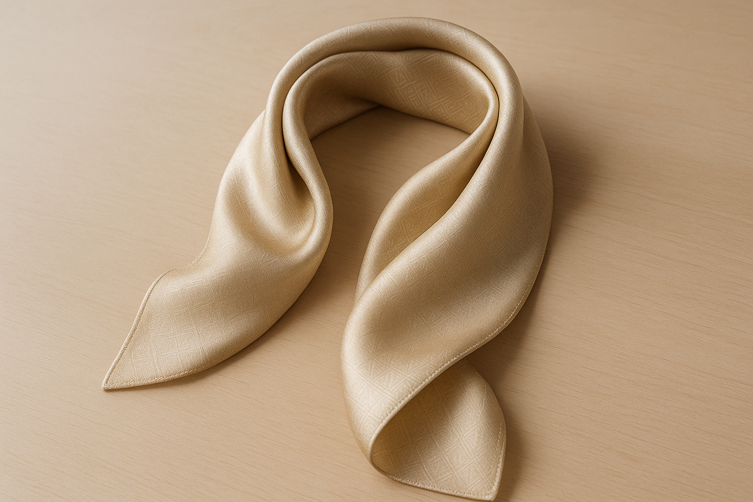 Champagne Gold Small Silk Scarf - Geometric Pattern