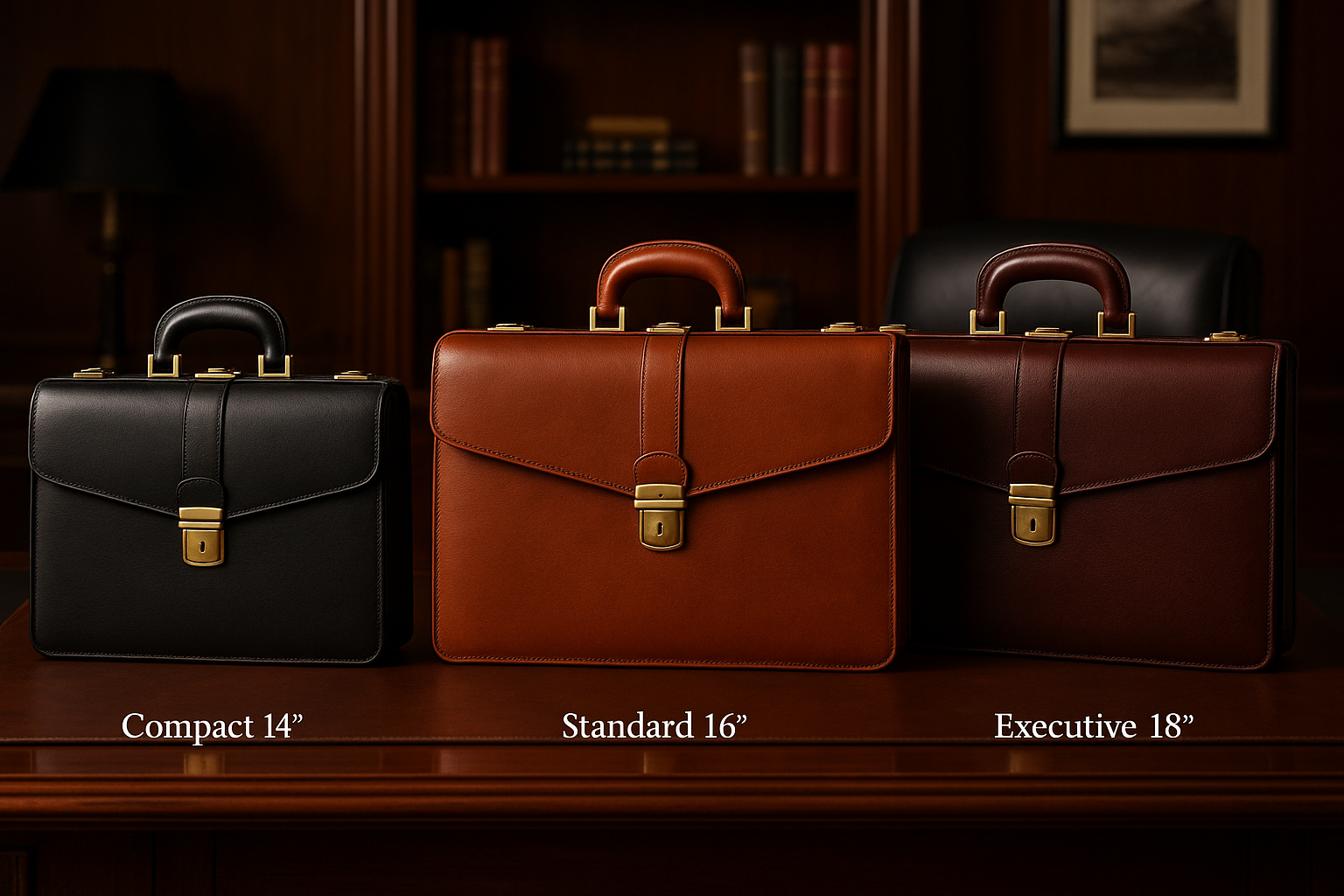 Briefcase Size Comparison - All Three Sizes and Colors