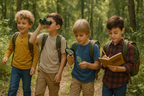 Boys Using Explorer Gear Outdoors