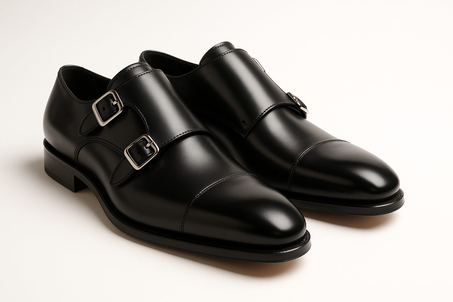 Monk Strap Double Buckle Black Leather - Executive Style