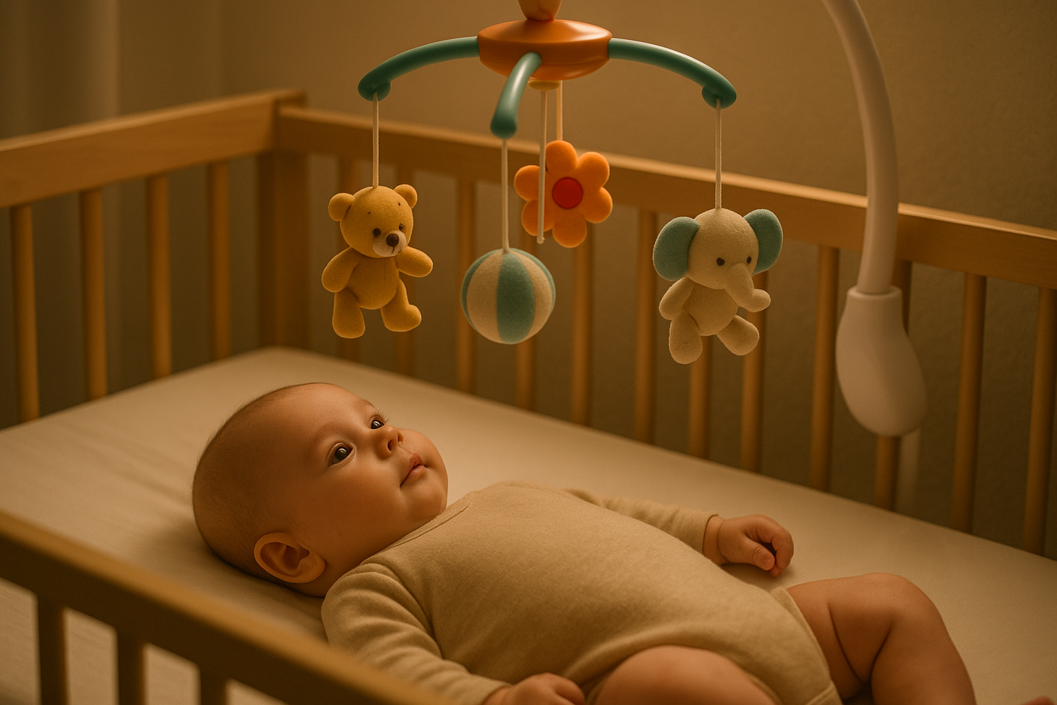 Baby Looking at Musical Mobile - Lifestyle Photo