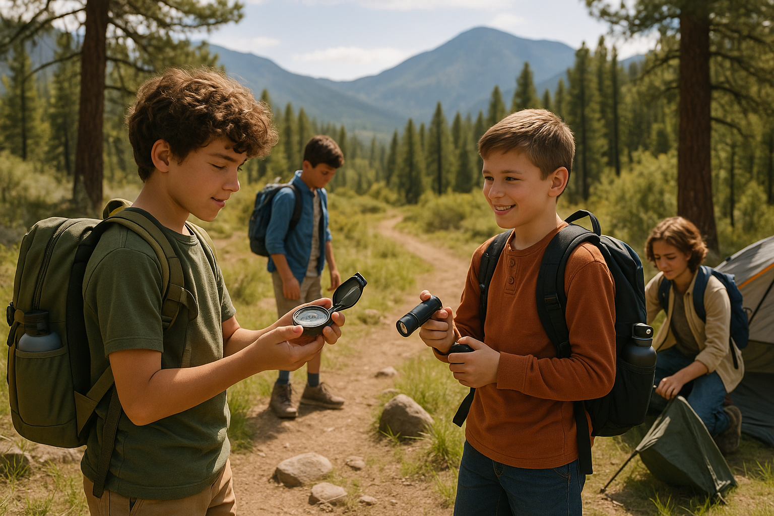 Boys on Outdoor Adventure with Backpacks - Lifestyle