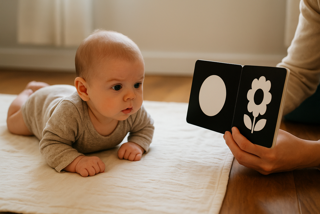Baby Looking at High-Contrast Book - Lifestyle Photo