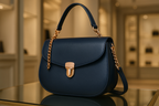 Elegant Navy Blue Shoulder Bag - Premium Italian Leather with Rose Gold Hardware