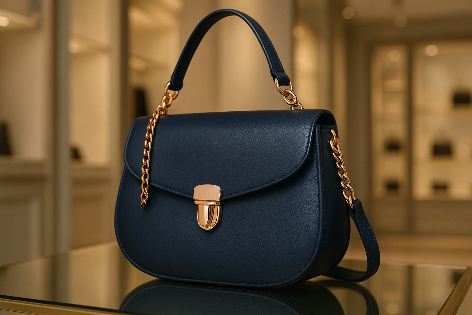 Elegant Navy Blue Shoulder Bag - Premium Italian Leather with Rose Gold Hardware