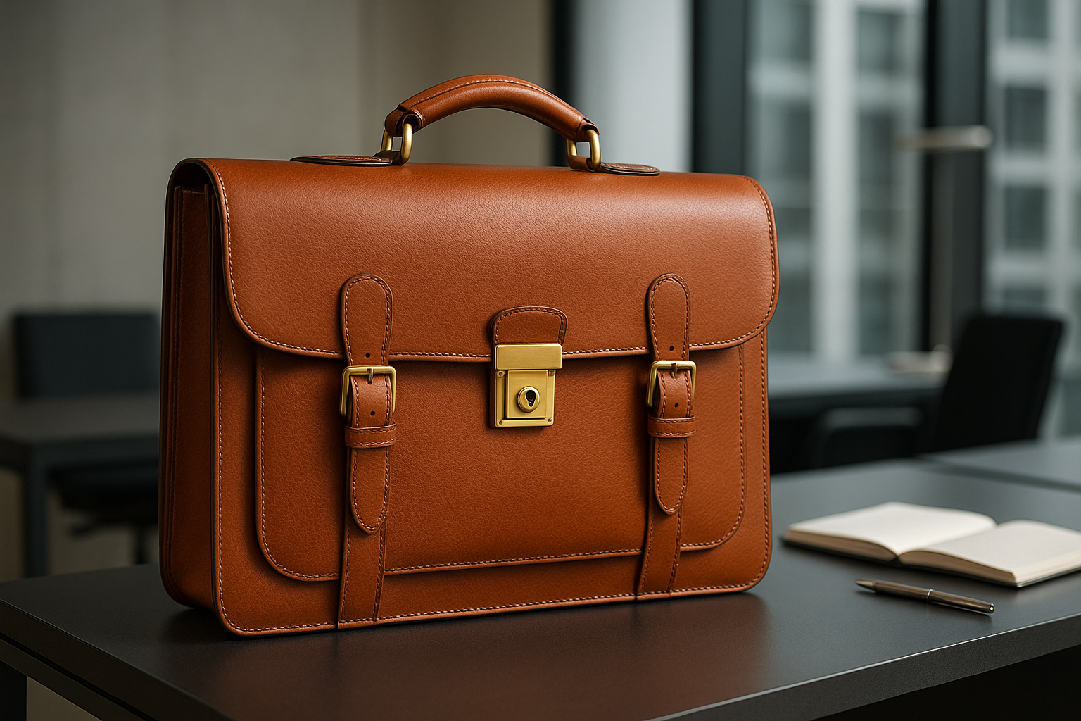 Cognac Leather Briefcase - Executive Style